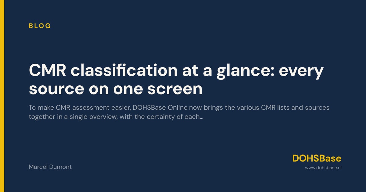 CMR classification at a glance: every source on one screen | DOHSBase